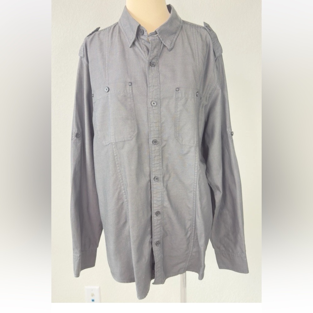 Men's Harley Davidson MC Grey Black Cotton Button Up Shirt XL